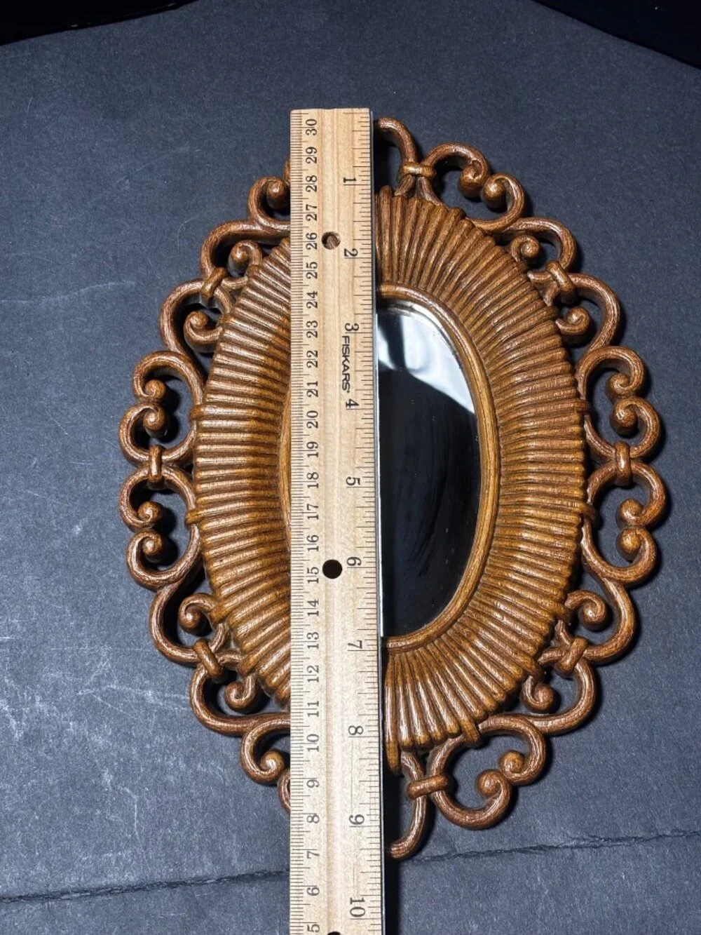 Vintage 70s Dart Industries Homco Oval Mirror Scrolled Resin Frame Farmhouse